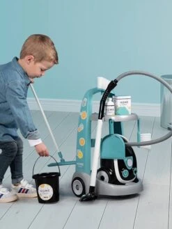 Chariot De Ménage Avec Aspirateur - SMOBY Bleu - Smoby -Produits Pour Bébé chariot de menage avec aspirateur smoby 4