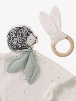 Doudou Carré En Coton Bio* Et Polyester + Hochet Rond LOVELY NATURE Blanc Moyen Uni Avec Decor - Vertbaudet -Produits Pour Bébé doudou carre en coton bio et polyester hochet rond lovely nature 2