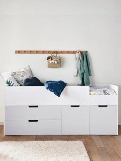 Lit Enfant Mi-hauteur XL Avec Rangements LIGNE PASSE-PASSE Blanc - Gris - Vertbaudet -Produits Pour Bébé lit enfant mi hauteur xl avec rangements ligne passe passe 3